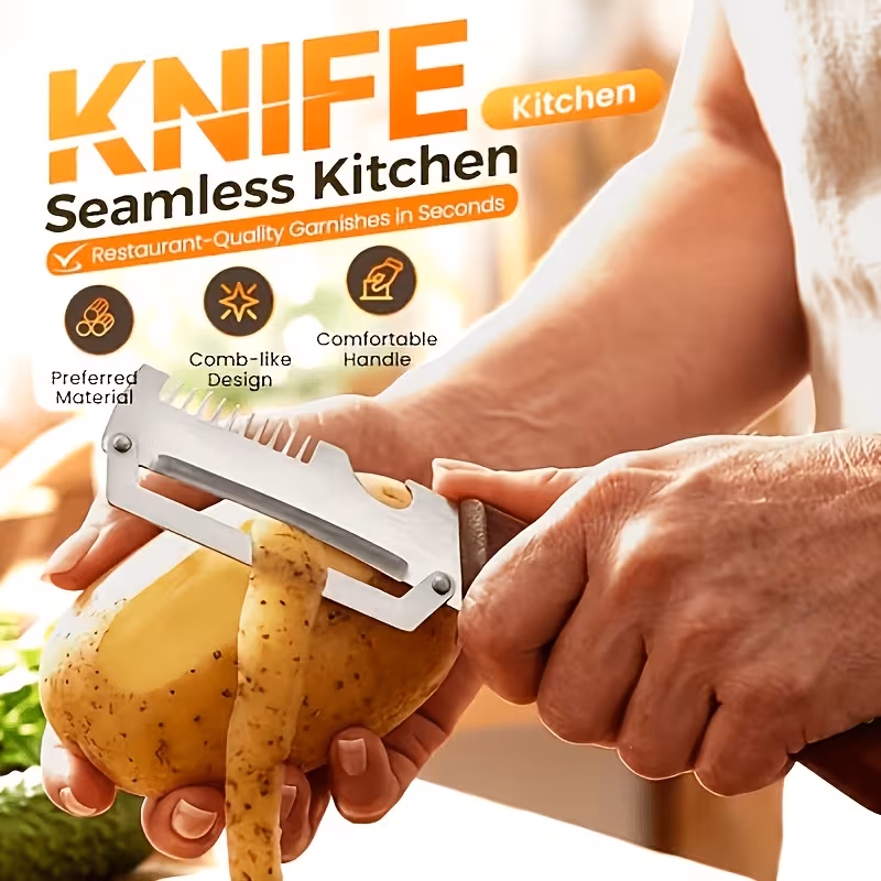 2pcs heavy duty stainless steel peeler and slicer with wooden like handles and reinforced blade design suitable for all types of fruits and vegetables multi functional peeling tool and vegetable slicer perfectly for household details 0