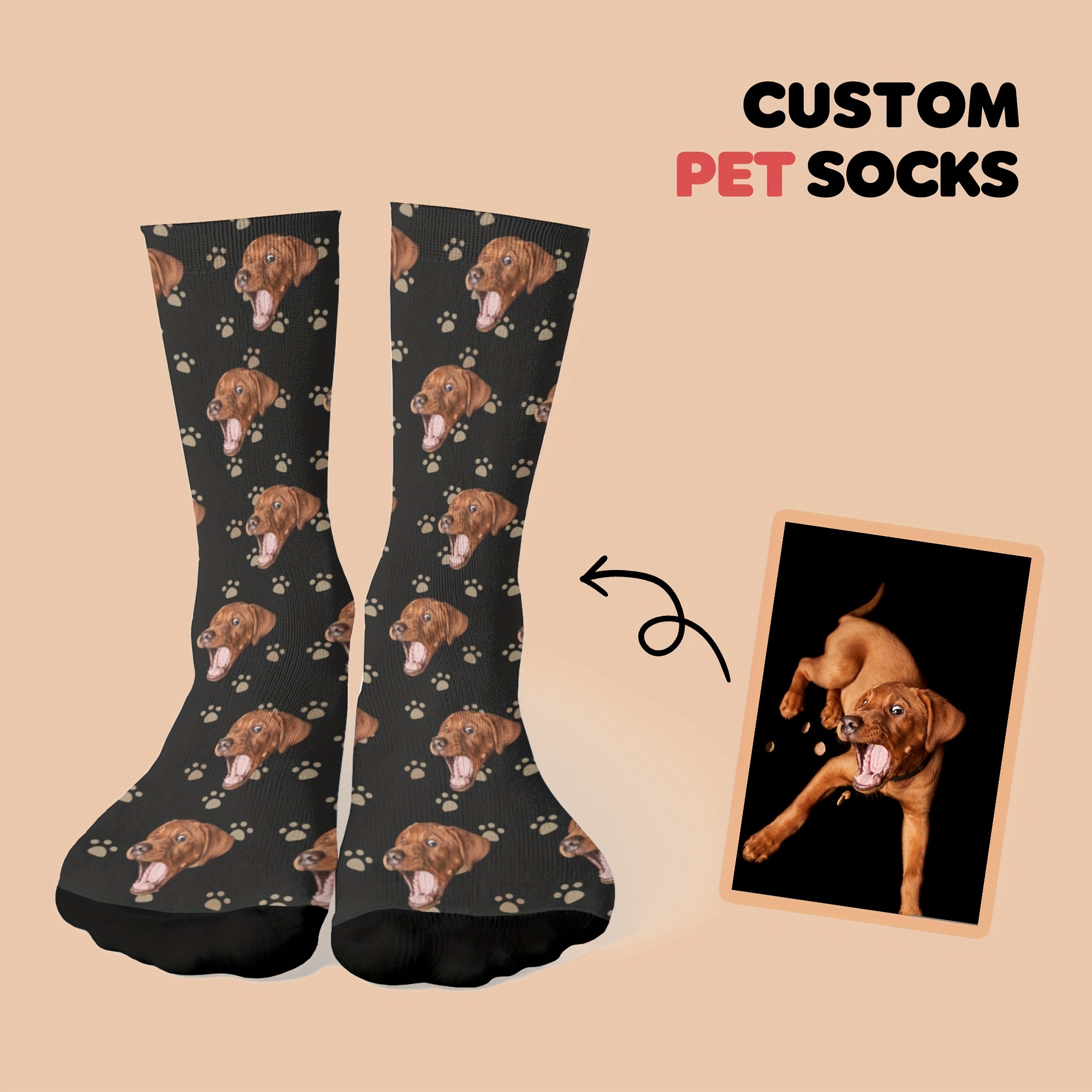 

Custom Pet Socks, 100% Polyester Knit Fabric, Animal Pattern, Personalized Photo Dog Socks For Hand Wash Only - Customizable Pet Socks With Dog Faces