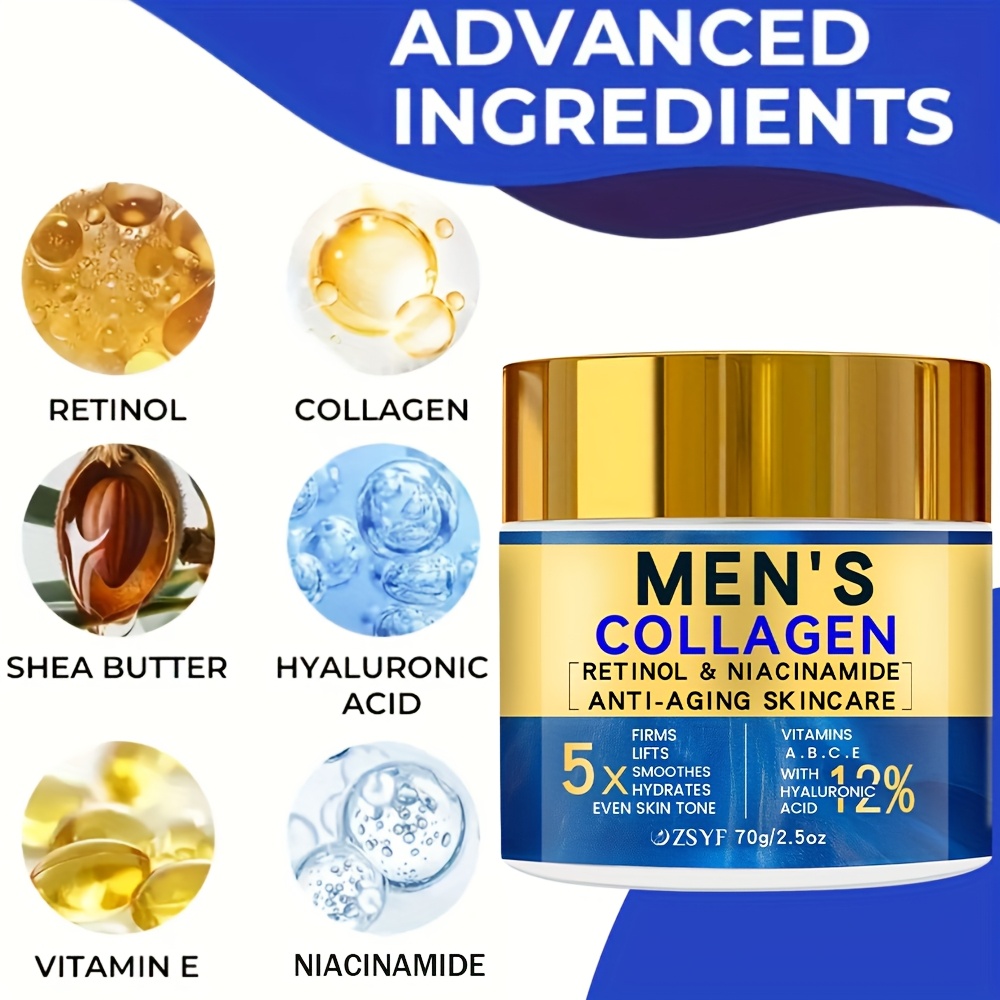 Crème hydratante à la rétinol et au collagène pour hommes 40G, contenant de l'acide hyaluronique, des vitamines A et E - Hydrate et nourrit rapidement la peau sèche et tendue, offrant une retenue d'hydratation longue durée de 48 heures et un lifting, avec une texture légère qui A