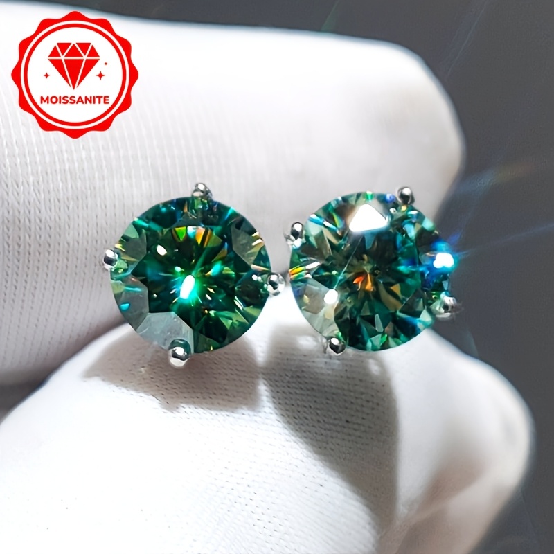 TEMU 1 Pair Of Exquisite Moissanite Stud Earrings, 0.5/2 Carats, Featuring Jewelry Design With A 4-prong Setting, Durable And Sparkling Additions