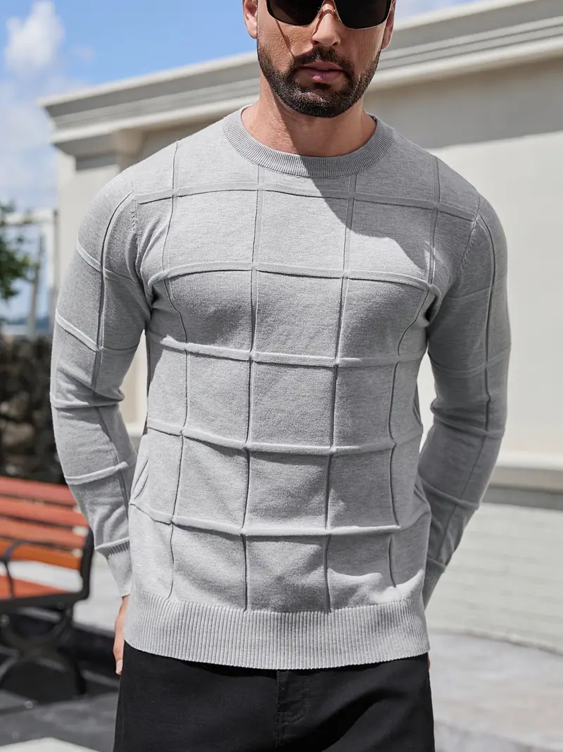 mens heavyweight 100 polyester sweater solid grey round neck long sleeve pullover with h shape silhouette ribbed neckline machine washable casual formal wear durable everyday layering essential Product details 41
