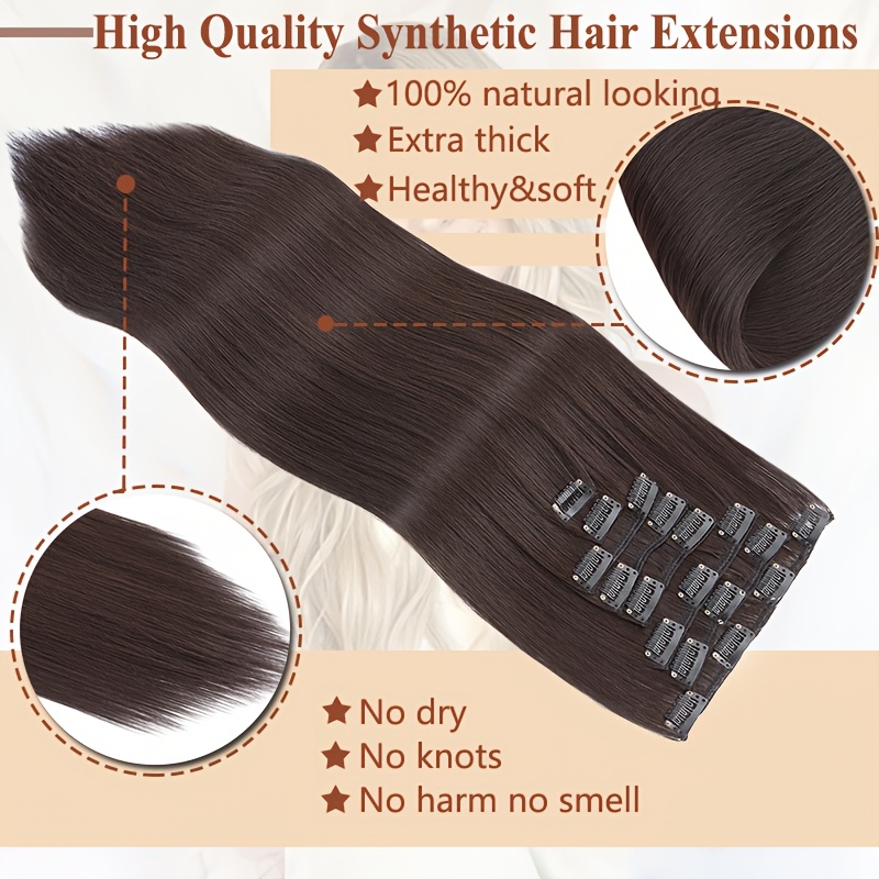 8pcs set clip in hair extensions straight 23inch 58cm long thick synthetic hair piece high temperature fiber double weft heat resistant fiber 8pcs   clip in hairpieces highlight   for women daily party festival gift details 4