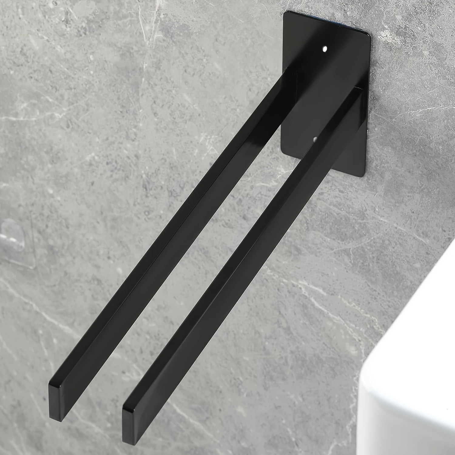 Image of Stainless Steel Double-bar Black Towel Rack, Drill-hole Installation, Durable, Beautiful, And . Suitable For Bathrooms, Bedrooms, Kitchens, Rvs, And Other Settings., Towel Racks