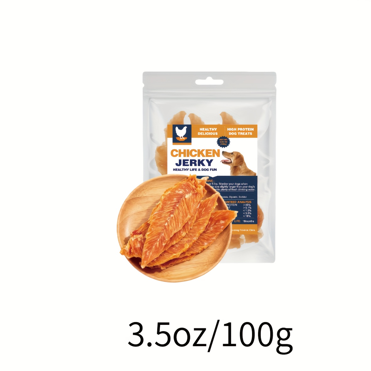 TEMU Real Dog Treats - High Protein Dried Chicken Jerky Chews, Healthy & Training Rewards For Small & Large Dogs, High-quality Puppy Snacks, Bagged
