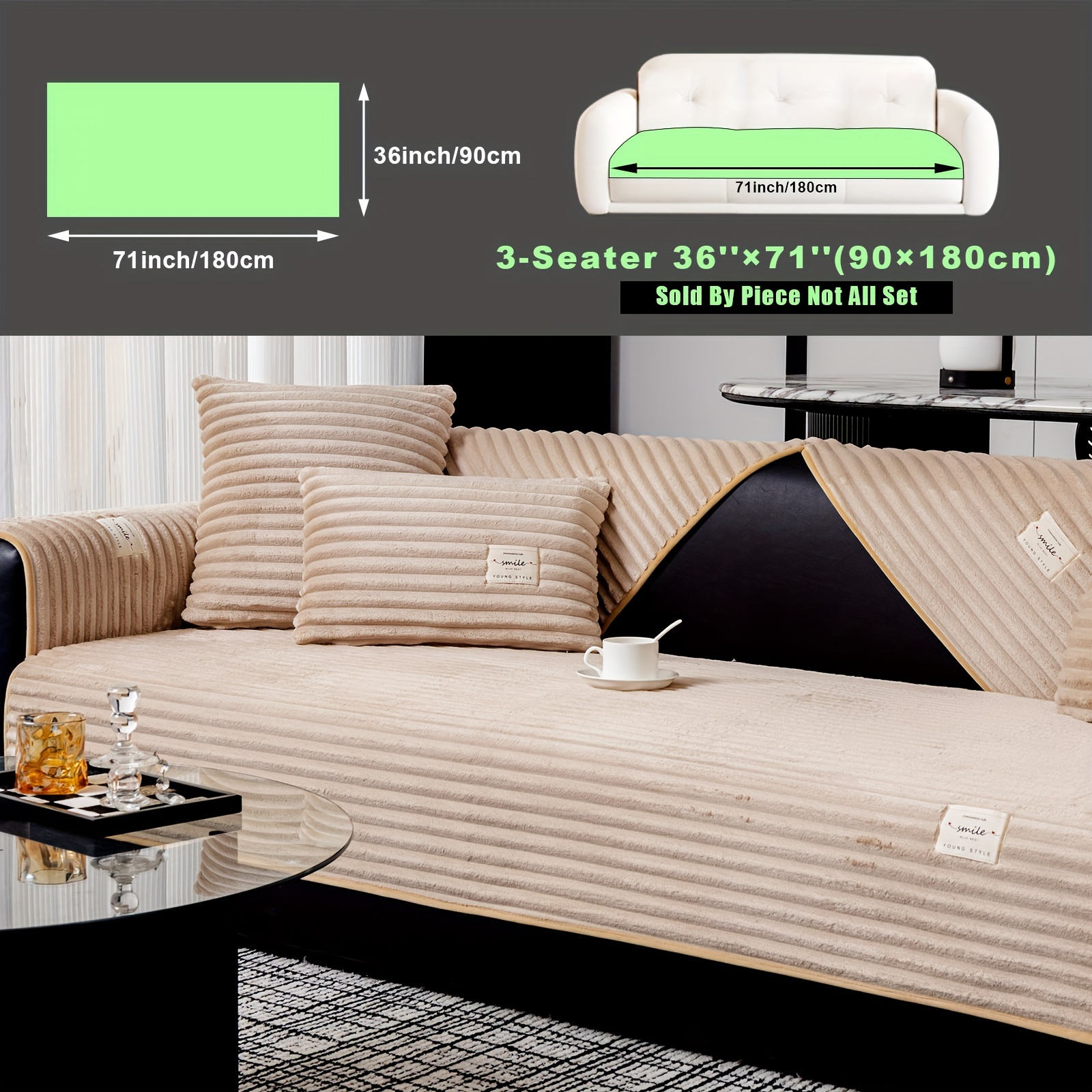 TEMU 1pc Smile Strip Flannel Sofa Cushion Winter Warm Short Plush Sofa Cover Anti-slip Sofa Protector Pet-friendly Sofa Blanket Thickened Plush Style
