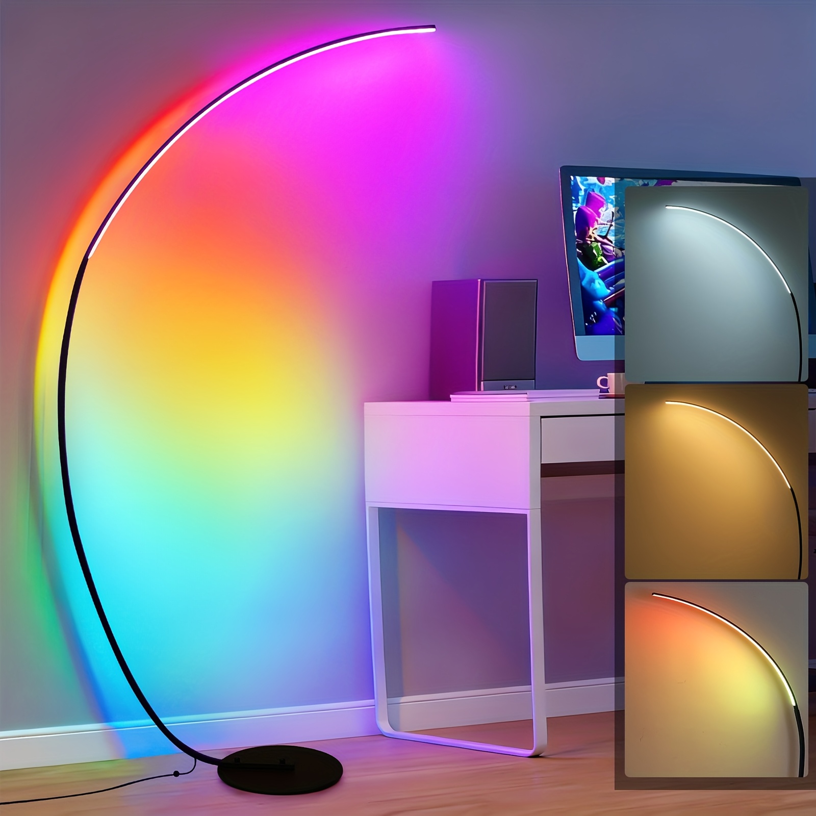 Lampe de sol arche RGB avec télécommande, 165.1cm