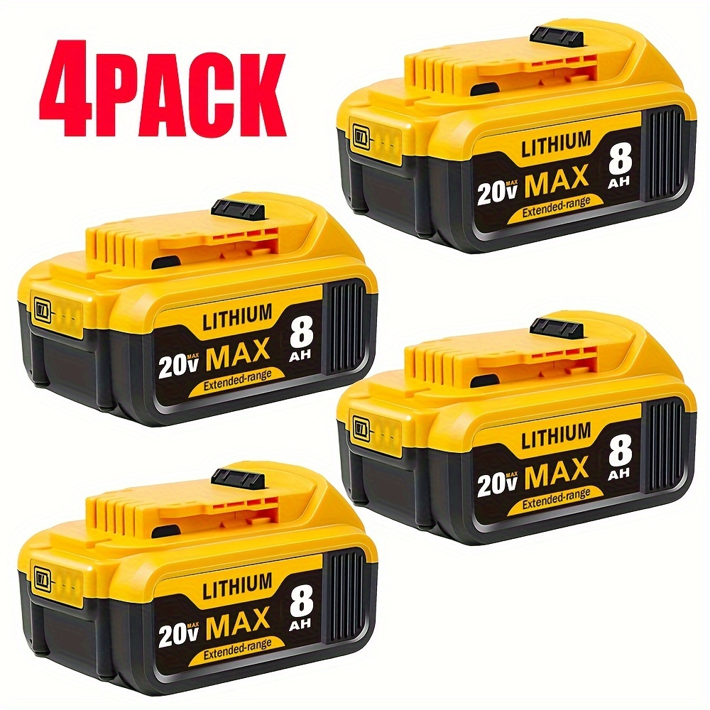 TEMU 4pcs 8.0ah 20v Max Rechargeable Lithium Packs For Xr Cordless Tools - Compatible With Dcb200, Dcb204, , Dcb206 & More - Overcurrent Protection &