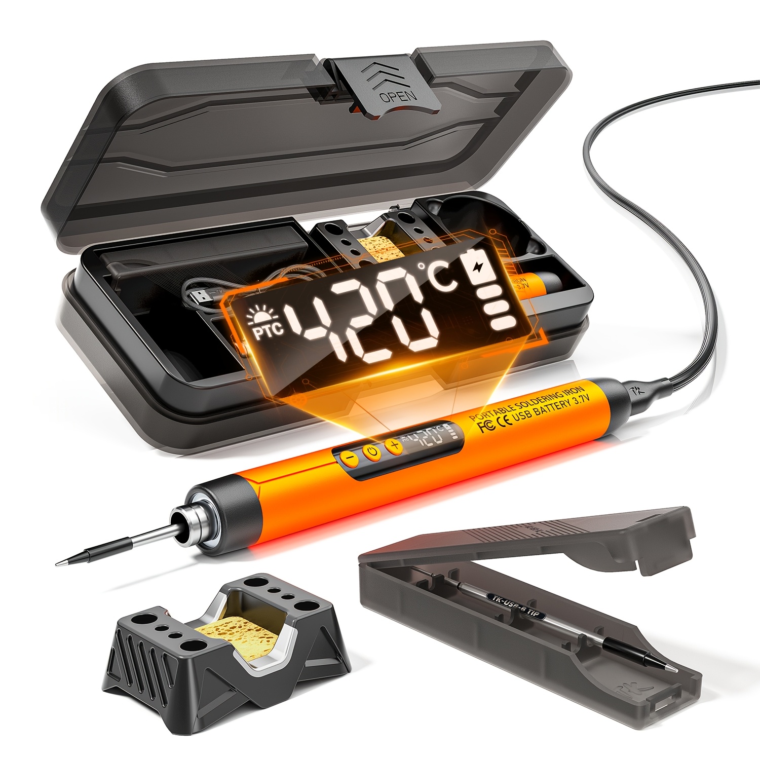TEMU Portable Mini Usb Soldering Station With Lcd Display, 3-level Temperature Adjustment, Soldering Tip, Home Diy Soldering Kit With Storage Case
