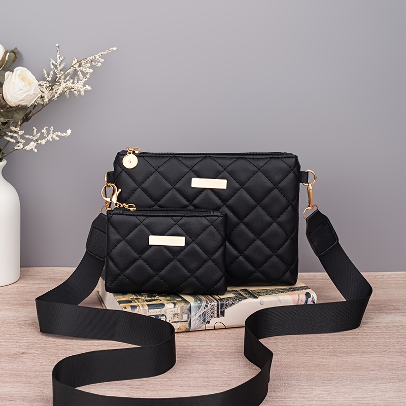 Diamond Embroidery Two-piece Crossbody Bag | Fashionable And Versatile Shoulder Bag | Solid Color Webbing With Hardware Decoration Design | Casual Travel Multi-functional Backpack