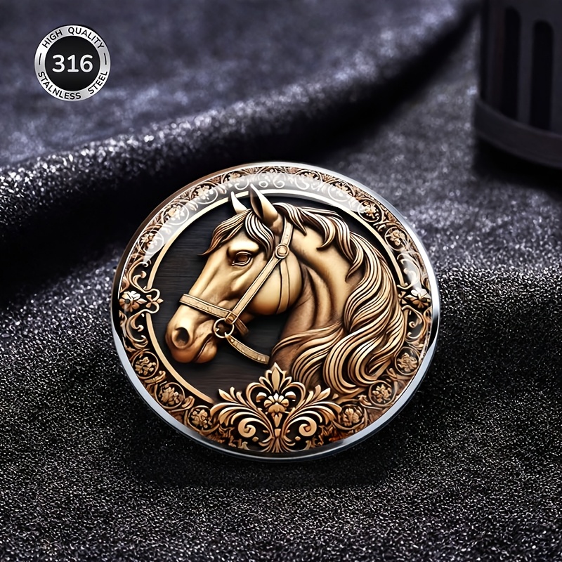TEMU Broche 2DFLAT de acero inoxidable con de caballo galopante de estilo vintage, pin único con forma de animal, accesorio de ropa artístico y