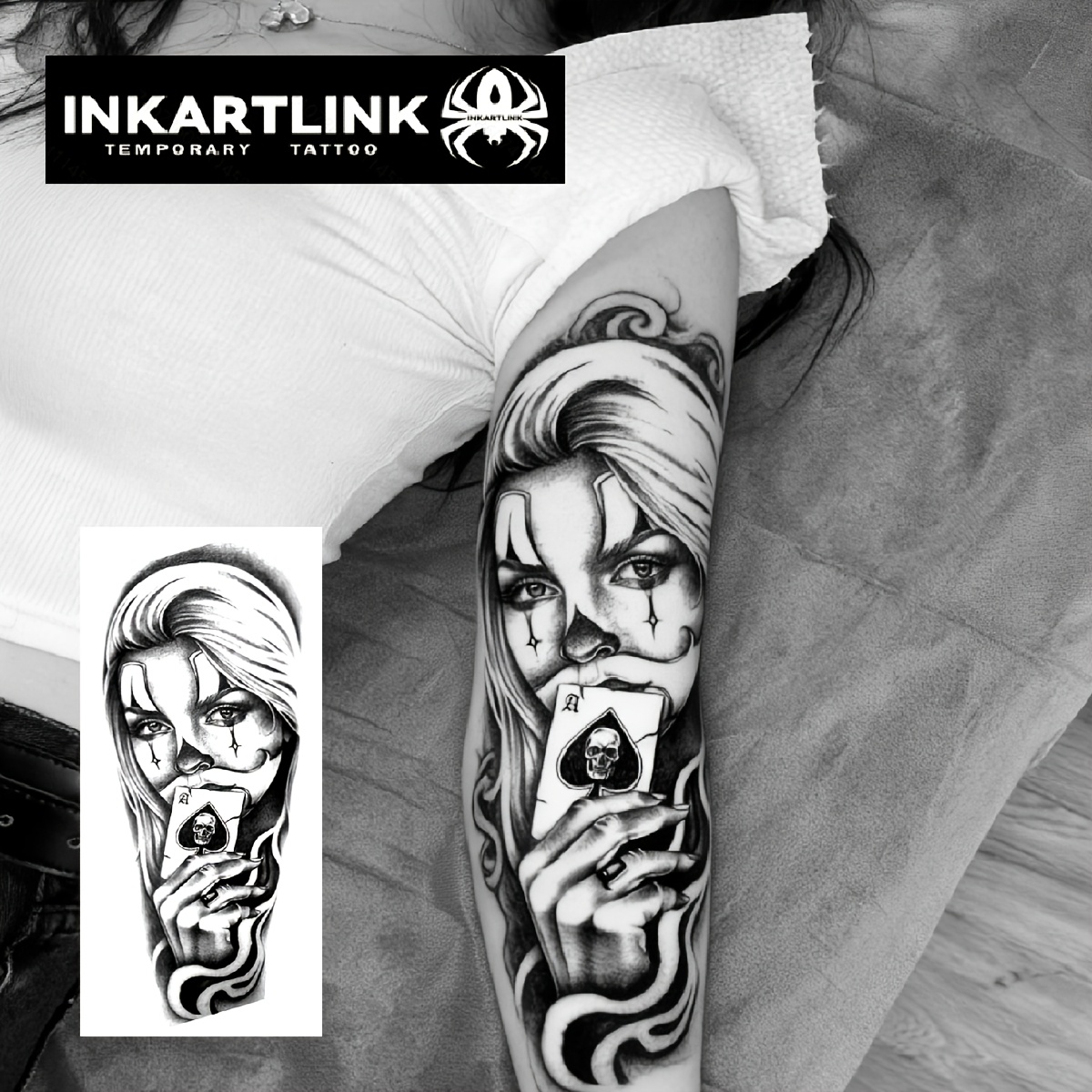 Image of Inkartlink Temporary Juice Tattoo Stickers, Poker Girl Waterproof Long-lasting, Suitable For Parties, Festive Events, Valentine's Day, Body Arm Leg Hand, Adult Use, Lasting 1-2 Weeks