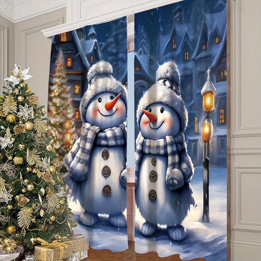 

Snowman Christmas Curtain - Living Room & Bedroom Decor, Machine Washable Polyester