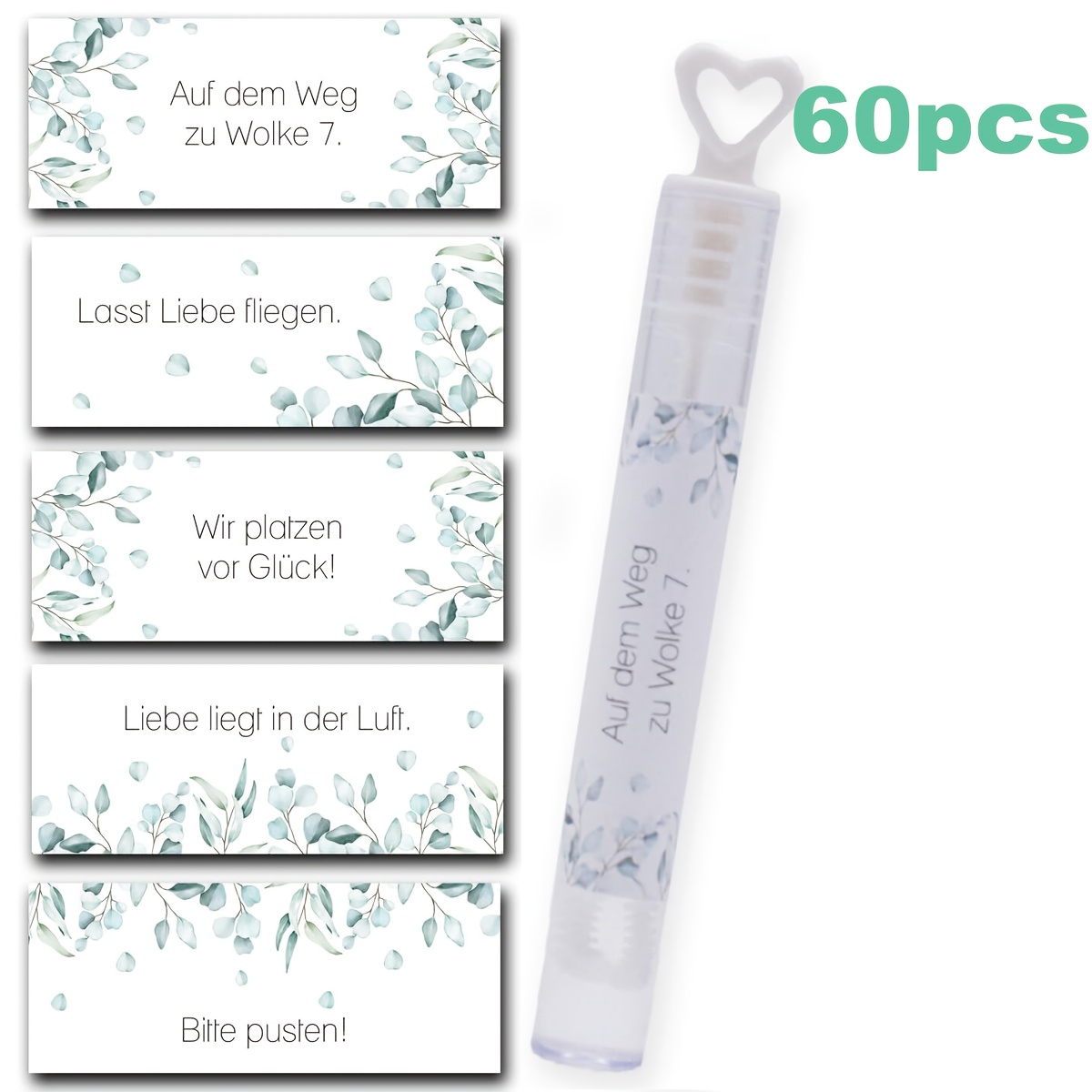 E-shop 60 Stück Seifenblasen-Aufkleber für Hochzeiten, ohne Schaumstoff – „Eukalyptus-Liebe in der Luft“ 1 x 2 cm Moderne Deko-Geschenke zur Brautdusch