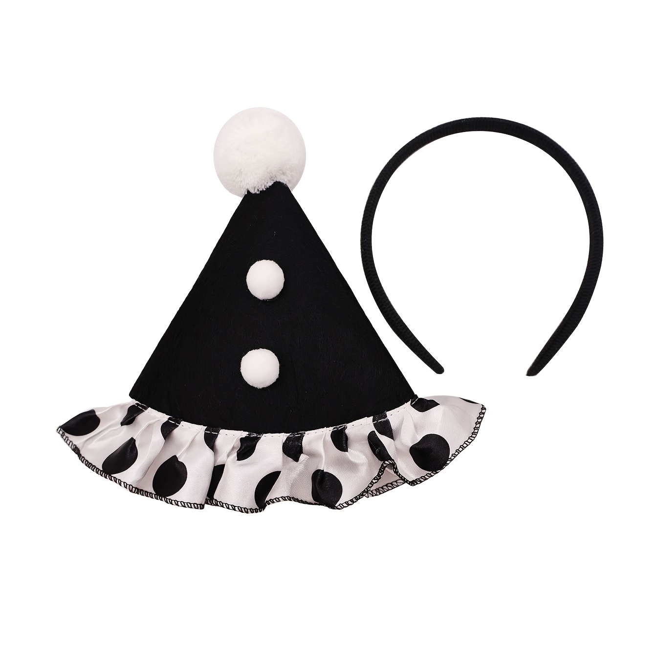 TEMU Bandeau de cirque pour femme avec chapeau de clown pour Halloween, options noir ou jaune, accessoire de cheveux pour costume de carnaval, pour