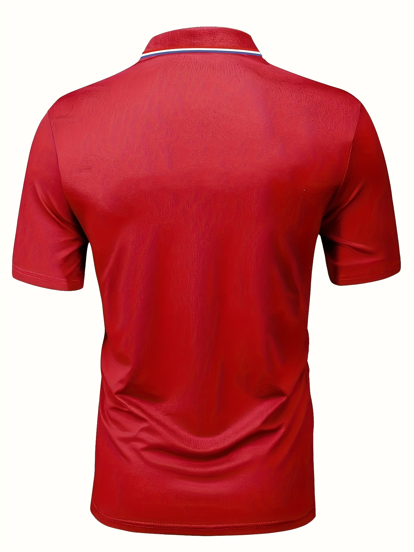 Men's Short Sleeve Shirt - White with Red Golf Print, Striped Collar & Cuffs, Breathable Summer Golf & Casual Wear, Machine Washable Regular Fit, Durable Fabric