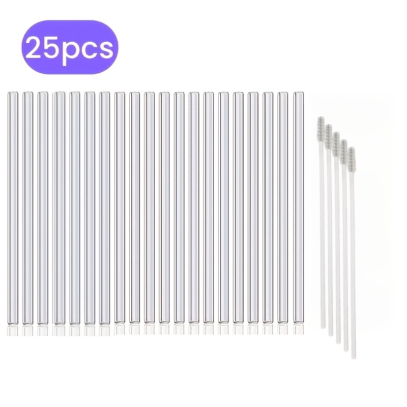 TEMU [20pcs Straight Straws And 5pcs Straw Brushes] High Borosilicate Glass Straws, Straight Tube Straws, High-temperature Resistant For Hot And Cold
