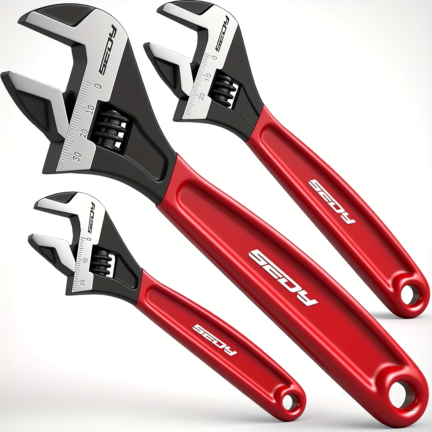 TEMU Sedy 3pcs Adjustable Wrench Set Pipe Spanner: 6" 8" 10" Wide Jaw Black Oxide Wrench With Cushion Grip, Laser Marked Metric & Sae Scales, Steel