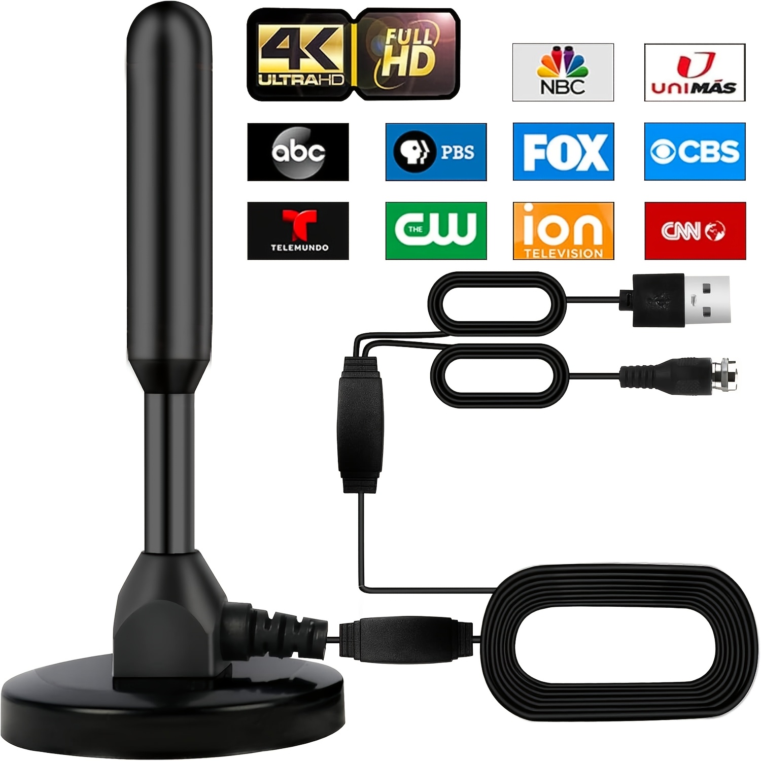 TEMU [upgraded] 2026 Dual Signal Reception Tv Antenna, 16.4ft 7-strand Pure Copper Cable, 4k Hd 360° Long-range Uhf/vhf Dual Band Reception Antenna