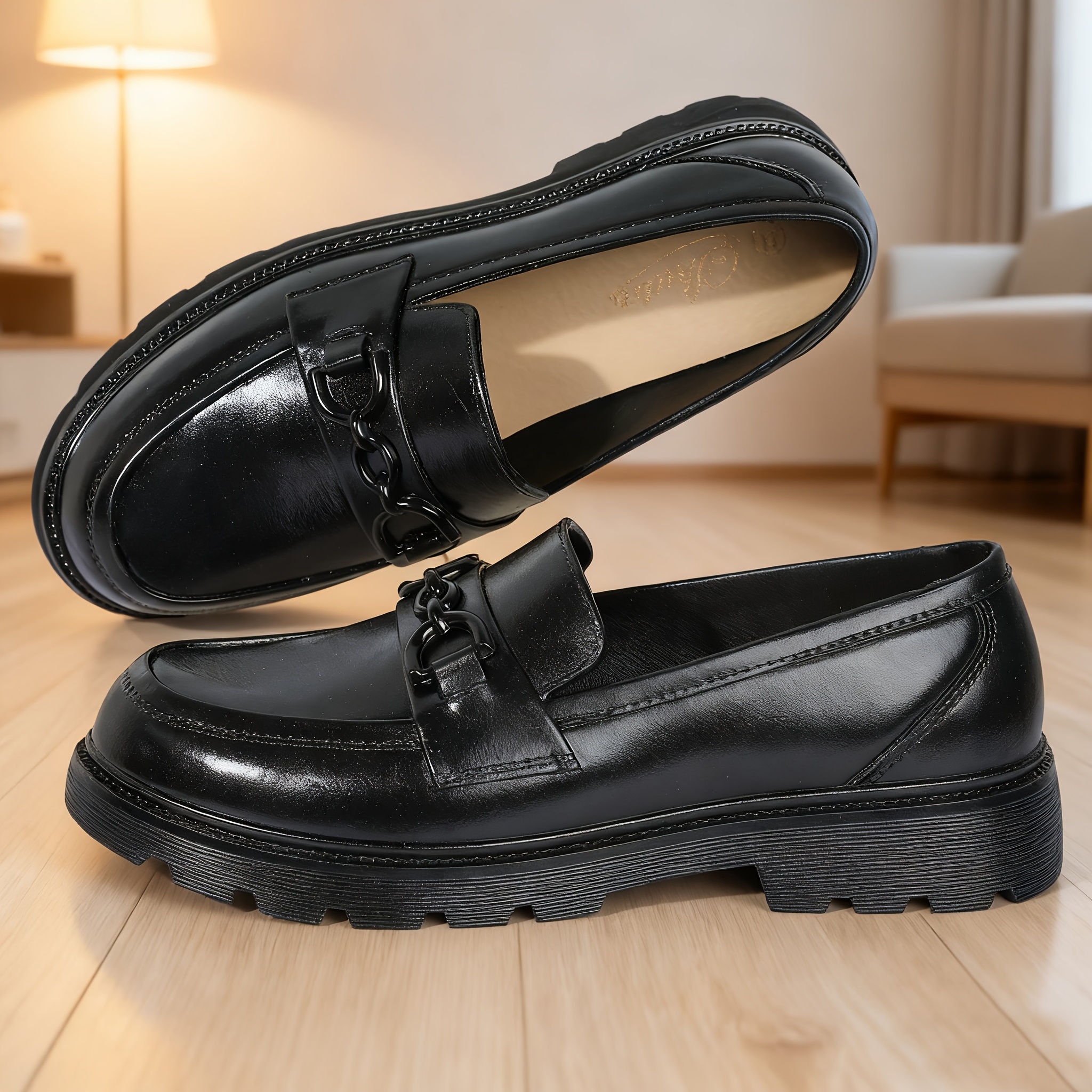 TEMU Women's Shoes Promotion, Slip-on Black Apricot-colored Loafers, Thick-soled, Loafers