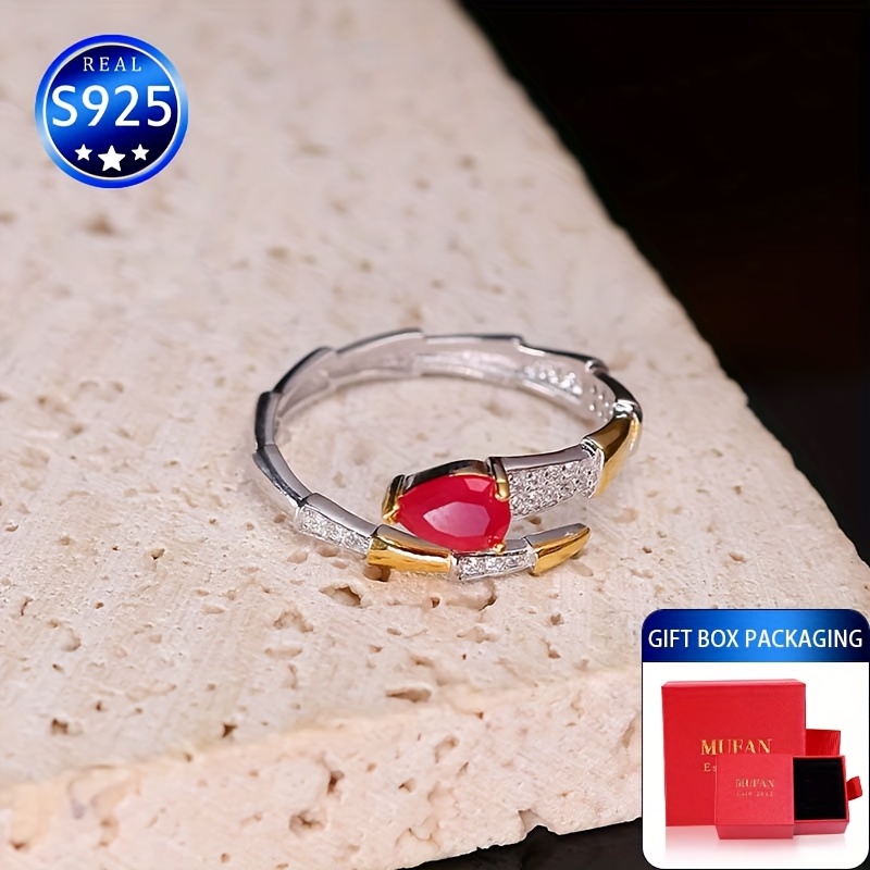 S925 Silver Rose Cut Synthetic Gemstone Ring Gift Boxed