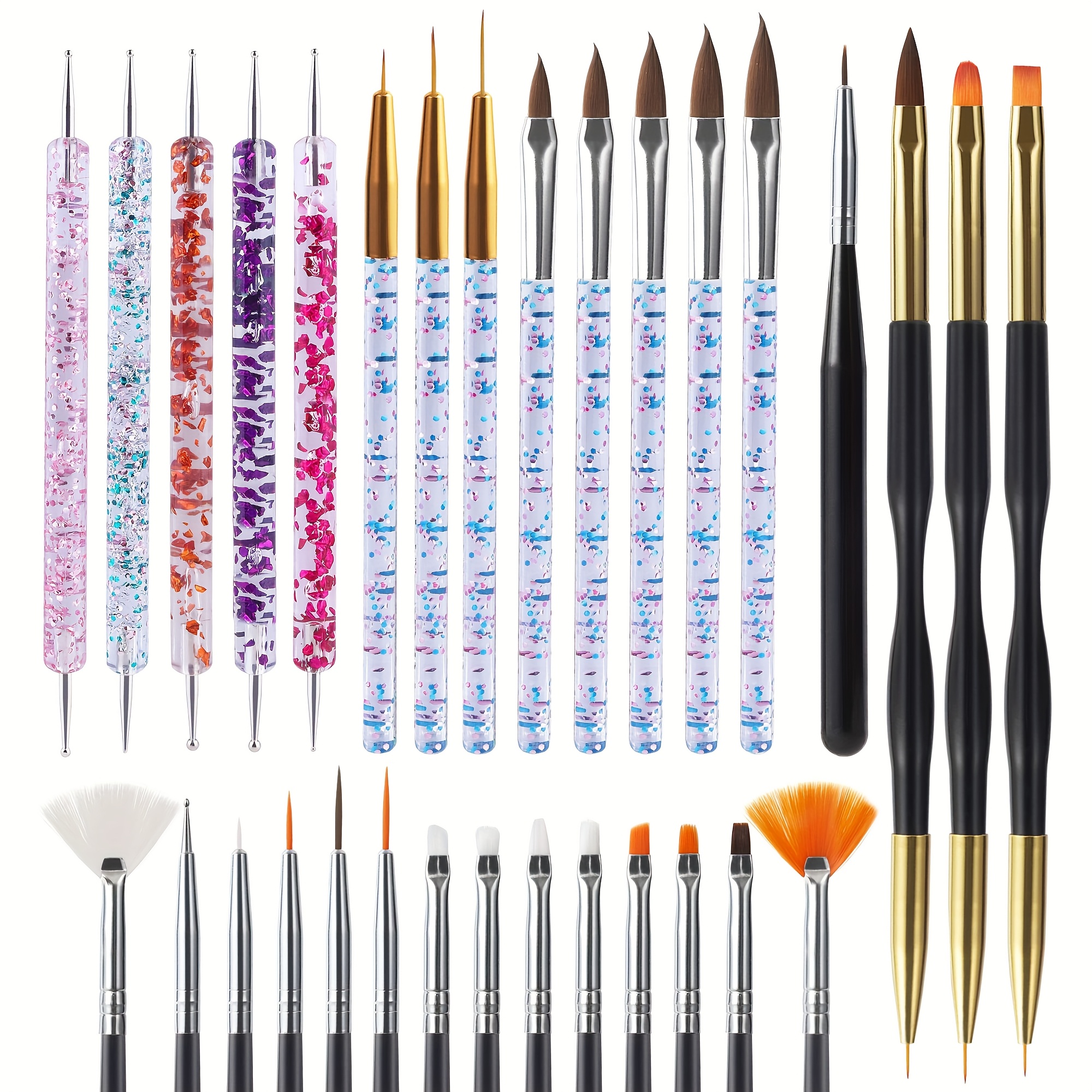 

31pcs Nail Art Brushes, Nail Art Tool Set, Nail Dotting Tools, Nail Dust Brush, Striping Nail Art Brushes For Long Lines, Nail Drawing Pen For Nail Design.