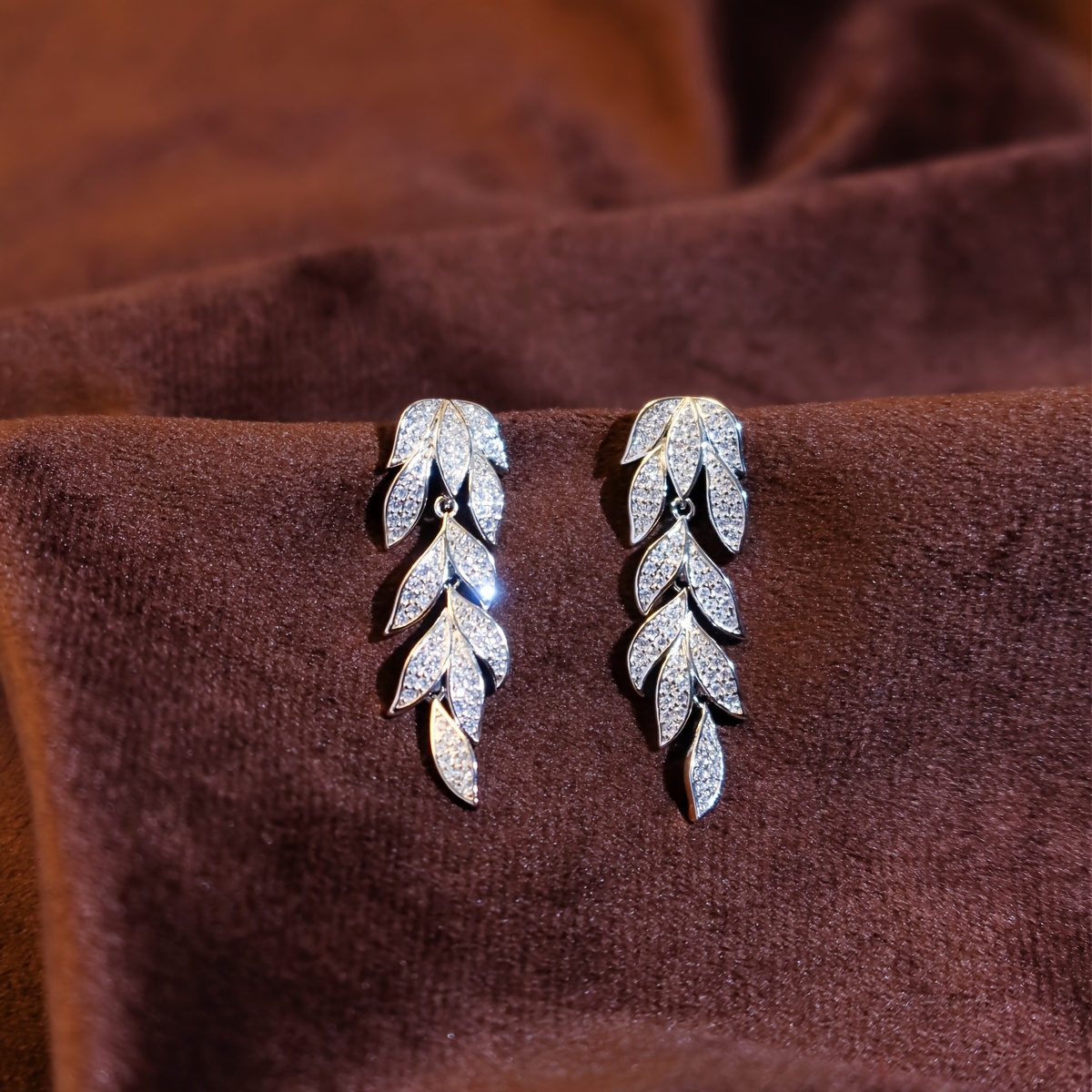 Bridesmaid Costume Jewellery Sparkly Leaf Dangle Earrings