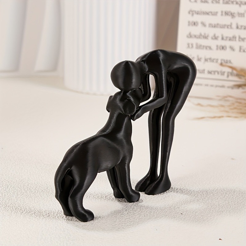 Collectible Figurines ,1pc Black & White Human & Dog Friendship Sculpture Statue - Modern Minimalist Pet Lover Gift, Hand-Like Figure & Sitting Puppy Figurine, Plastic Home/Office/Shelf Decor for Christmas, Hanukkah, Easter, Thanksgiving (No