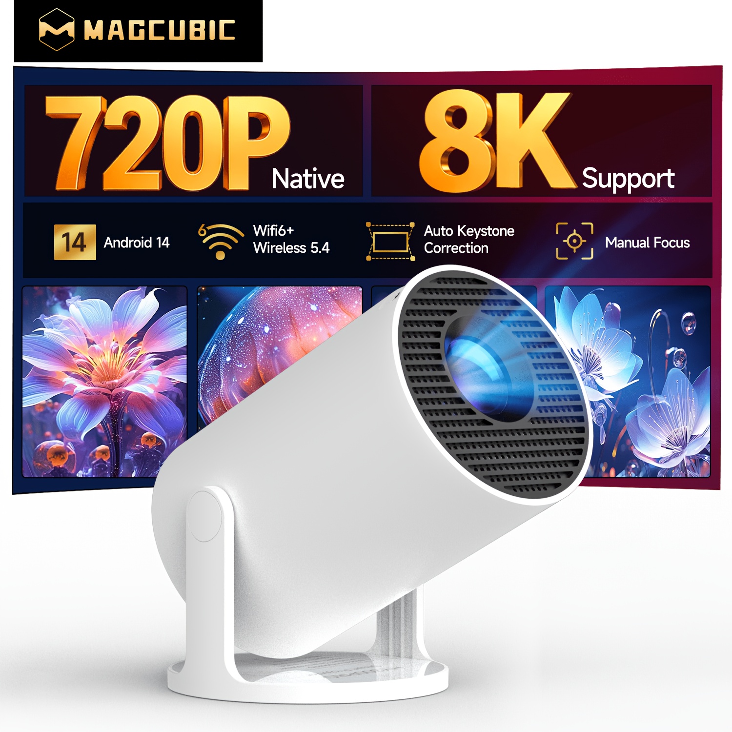 Image of Magcubic Hy300pro Smart Tv Projector Local 720p Support 8k With Wifi6 Wireless 5. 180 Degree Flexible Rotating H726 Portable Home Theater