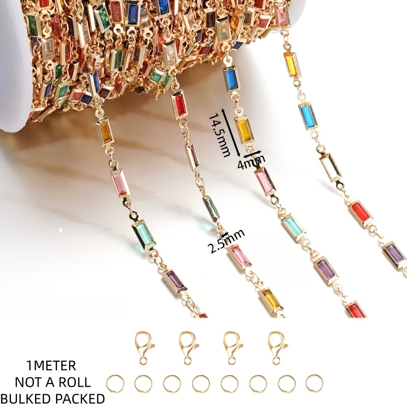 TEMU 1 Meter/39.37 Inch Copper Chain For Jewelry Making - With Glass Beads, Exquisite And Fashionable, Used For Handmade Necklaces, Bracelets, And