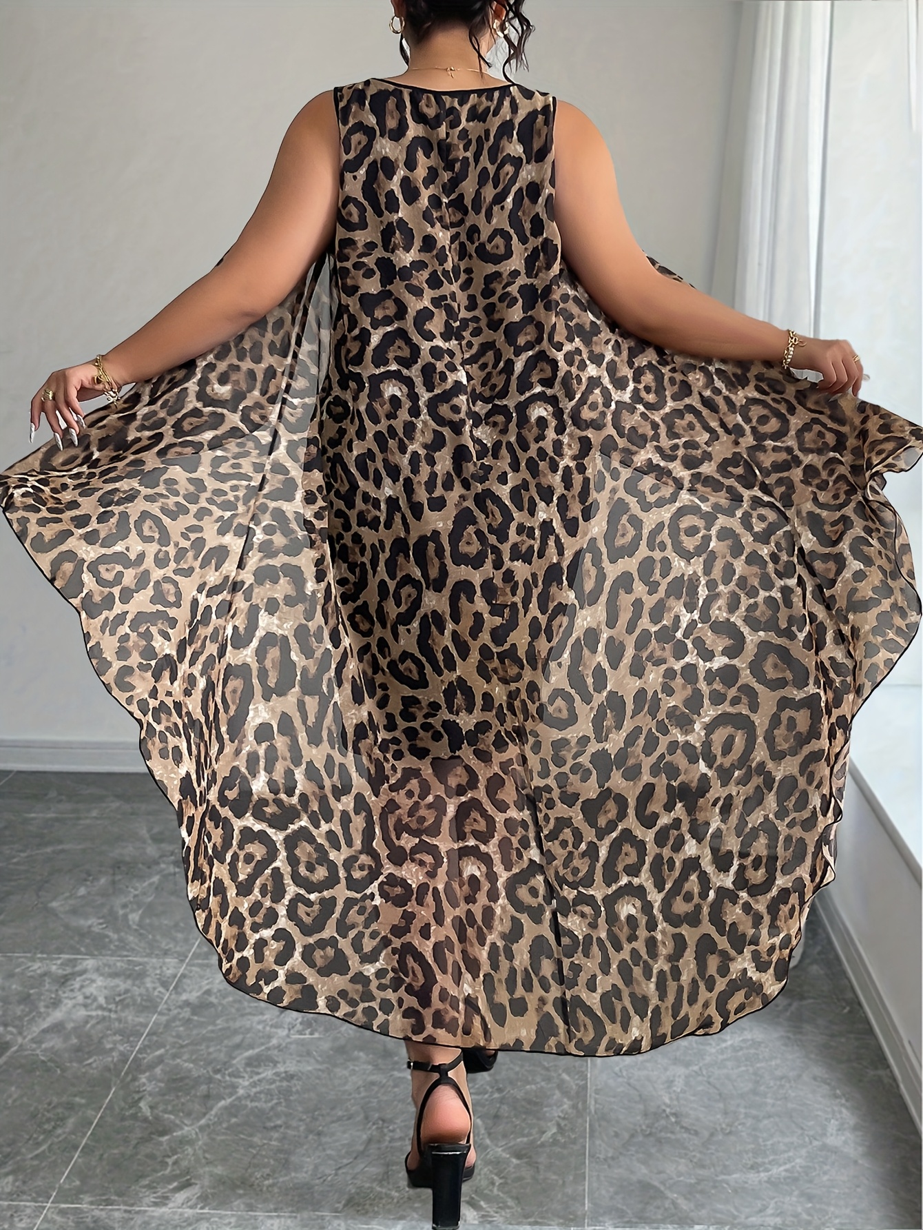 plus size women's elegant sleeveless leopard print black Temu Oman