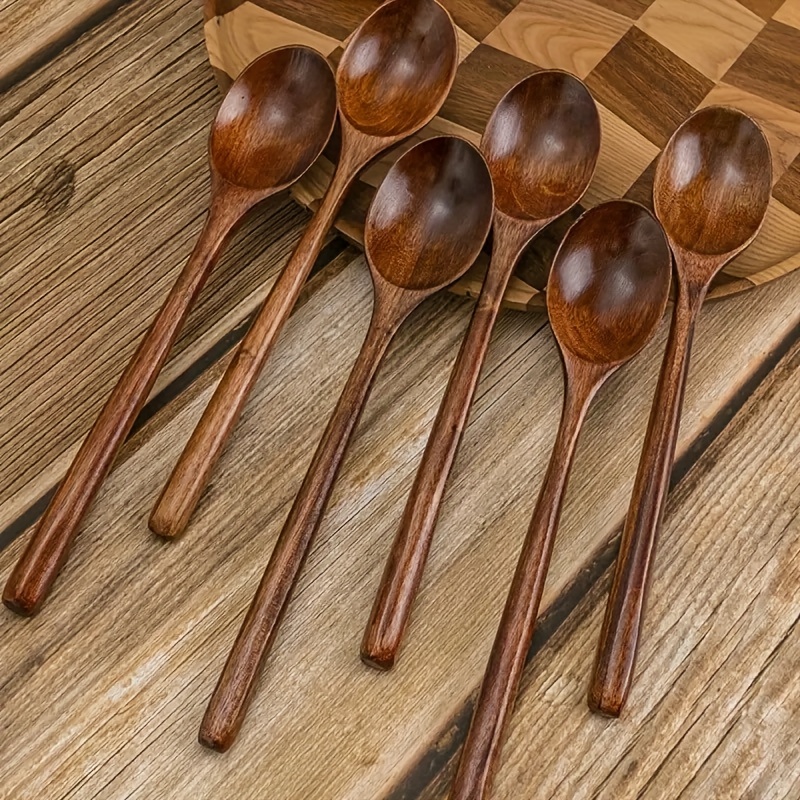 Set of 4 Wooden Soup Spoons, Multifunctional 23.5 Cm Long-Handled Wooden Spoons - Reusable Wooden Cutlery for Stirring, Long Soup Spoons, Suitable for Afternoon Tea, Home, Restaurants, Travel, And Dinner Parties.