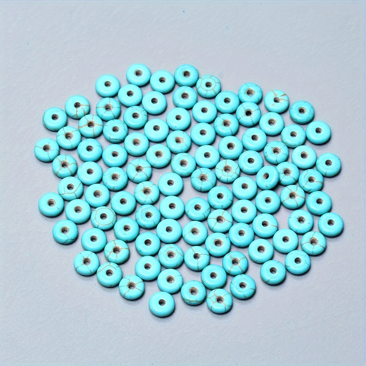Image of 2d Flat - 100/60/30/20/10pcs 6/8/12/14/16mm Round Flat Turquoise Shim Stone Loose Spacer Beads Bracelets Necklace Pendants Hangings Ornaments For Jewelry Making Handcrafts Beading Material