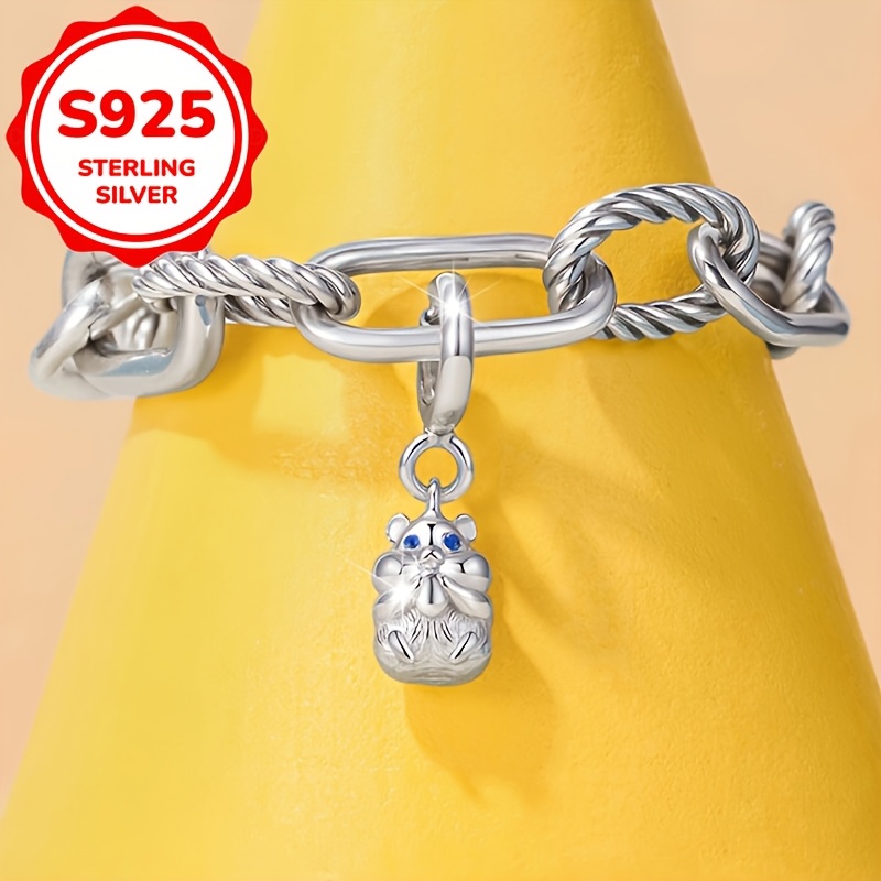 Women's S925 Sterling Silver Cute Hamster Pendant, Gift for Her