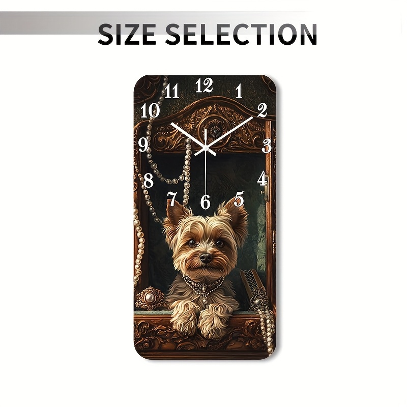 TEMU () 1pc Silent Wall Clock Non-ticking Wooden, Decorative Square Clock Hd Glossy Lamination Finish Yorkshire Terrier In Ornate Setting Design For