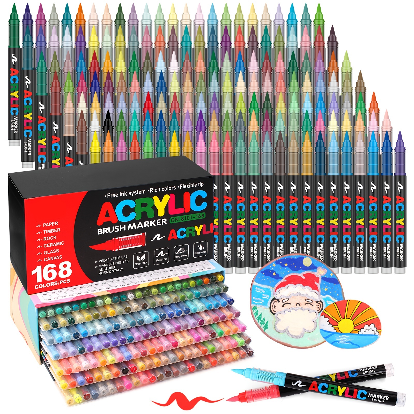 

168 Colors Acrylic Marker Set, Odorless, & Easy To Write, Suitable For Rock, Wood, Plastic, Fabric Painting & Diy Crafts, Art Supplies, Gift Idea, Includes 168 Markers