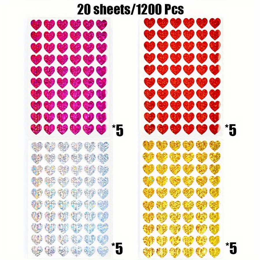 Image of 1200pcs Heart-shaped Stickers, Permanent Love Labels On 20 Sheets, Metallic Glitter Stickers For Party Favors, Invitation Seals, Gift Packaging, Boxes And Bags