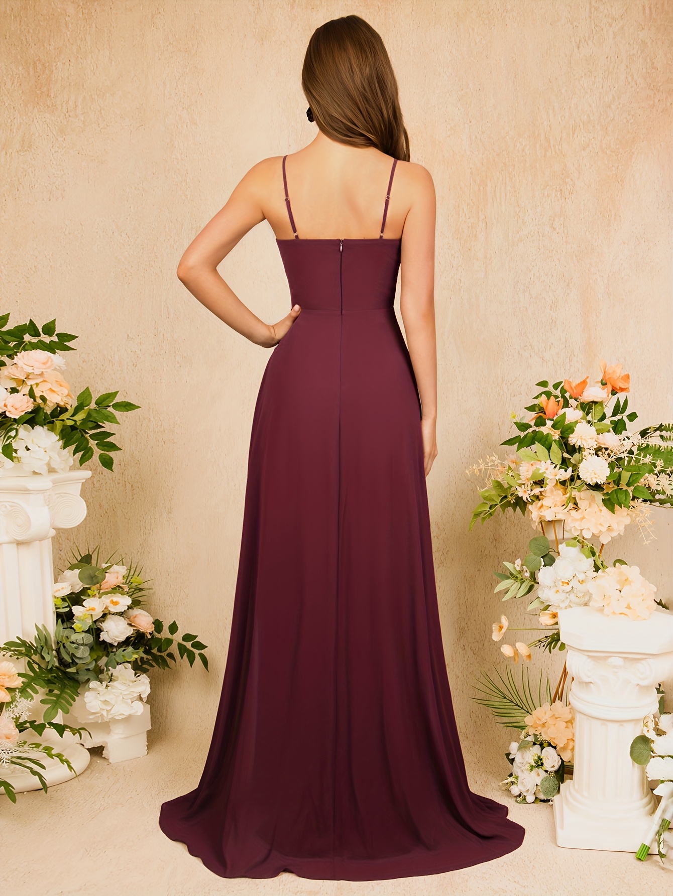 smooth satin bridesmaid dress sleeveless low v - Temu Mauritius