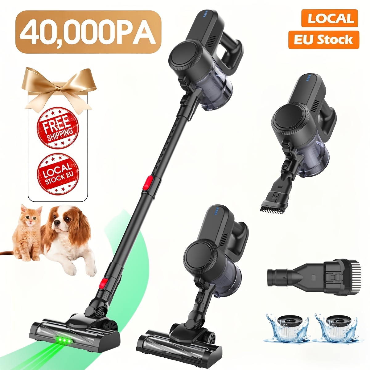 Image of Lamzien Cordless Vacuum Cleaner, With , 40000pa, Rechargeable, 40mins, For Pet Hair/carpet/hard Floors