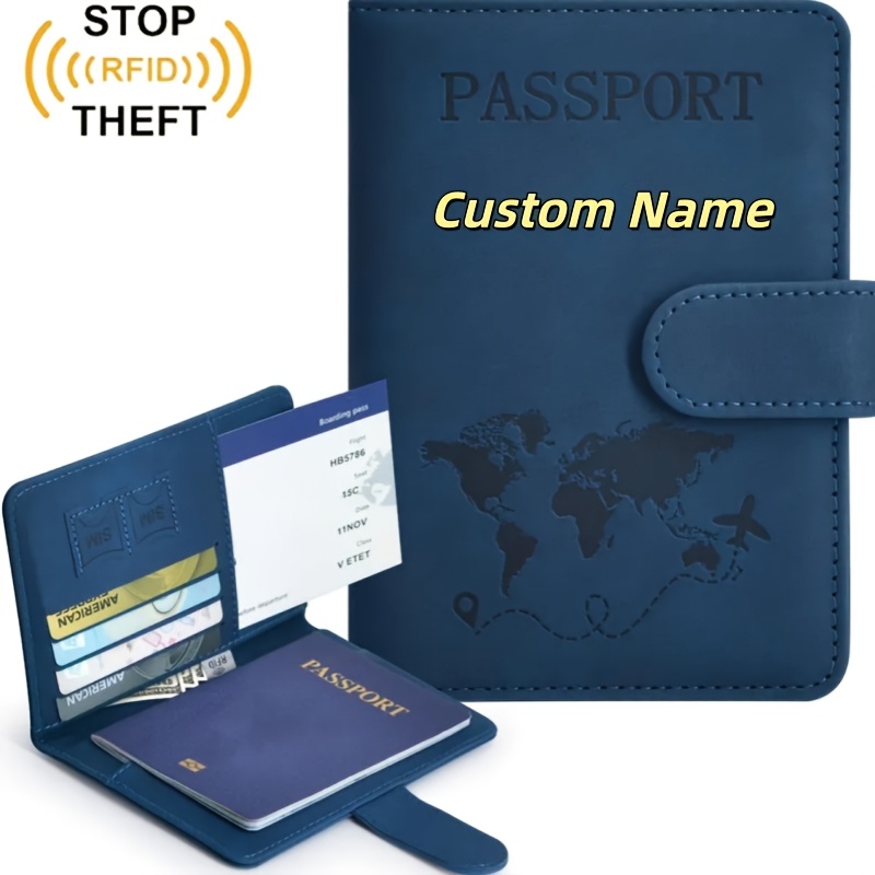 TEMU Custom Name Anti-magnetic Passport Cover -feel Color-changing Pu Passport Holder Magnetic Snap Passport Pouch