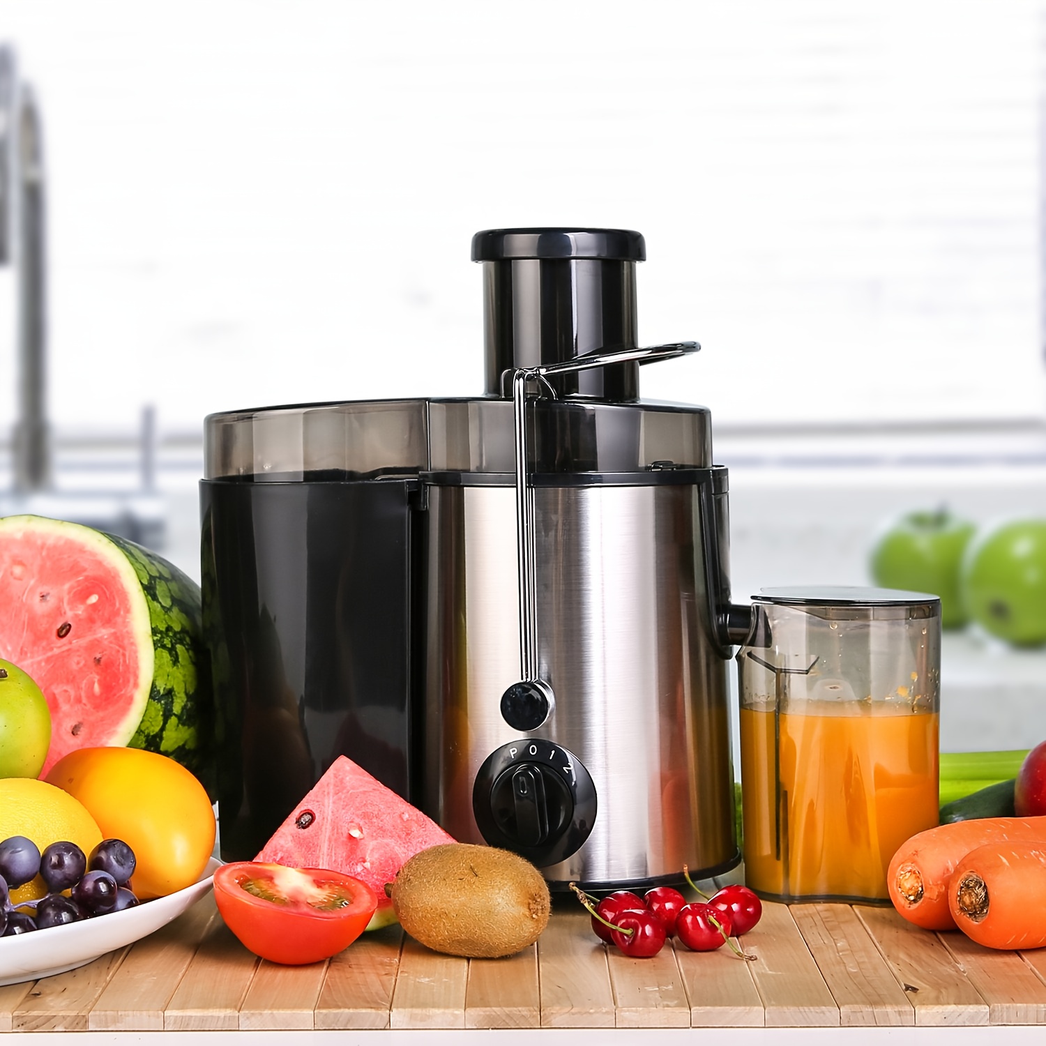 E-shop Zentrifugal-Entsafter mit 400 W Leistung, geeignet für Obst Gemüse, aus Edelstahl, mit 3 Geschwindigkeitsstufen, leicht zu reinigen, rutschfeste