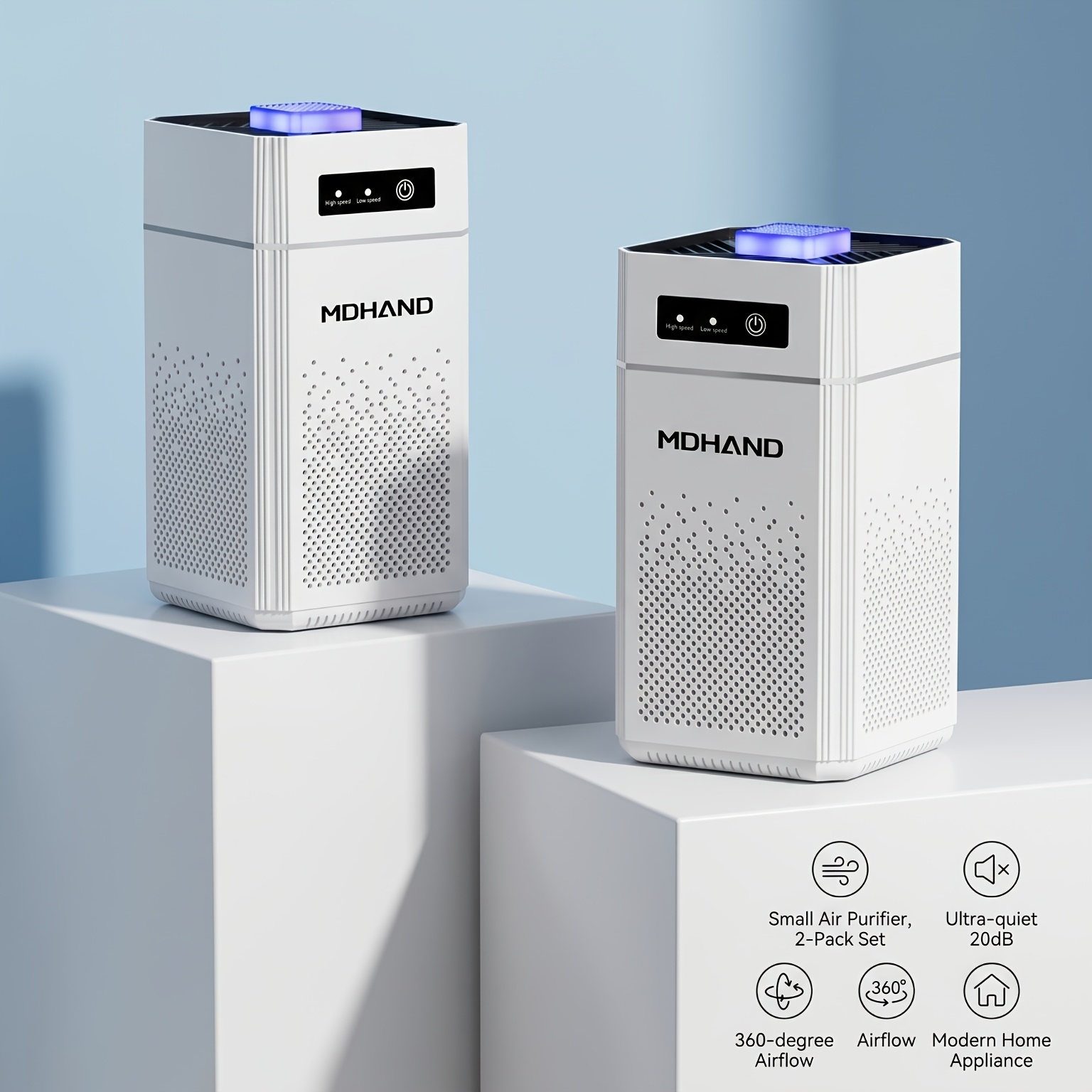 Image of 2pcs Home , Hepa : Extremely With 3-speed Fan Settings. Compact And Portable, Ideal For Bedrooms, Homes, And Workplaces. Removes Odors, Dust, Smoke, Pet Dander, And Pollen. Usb-powered.