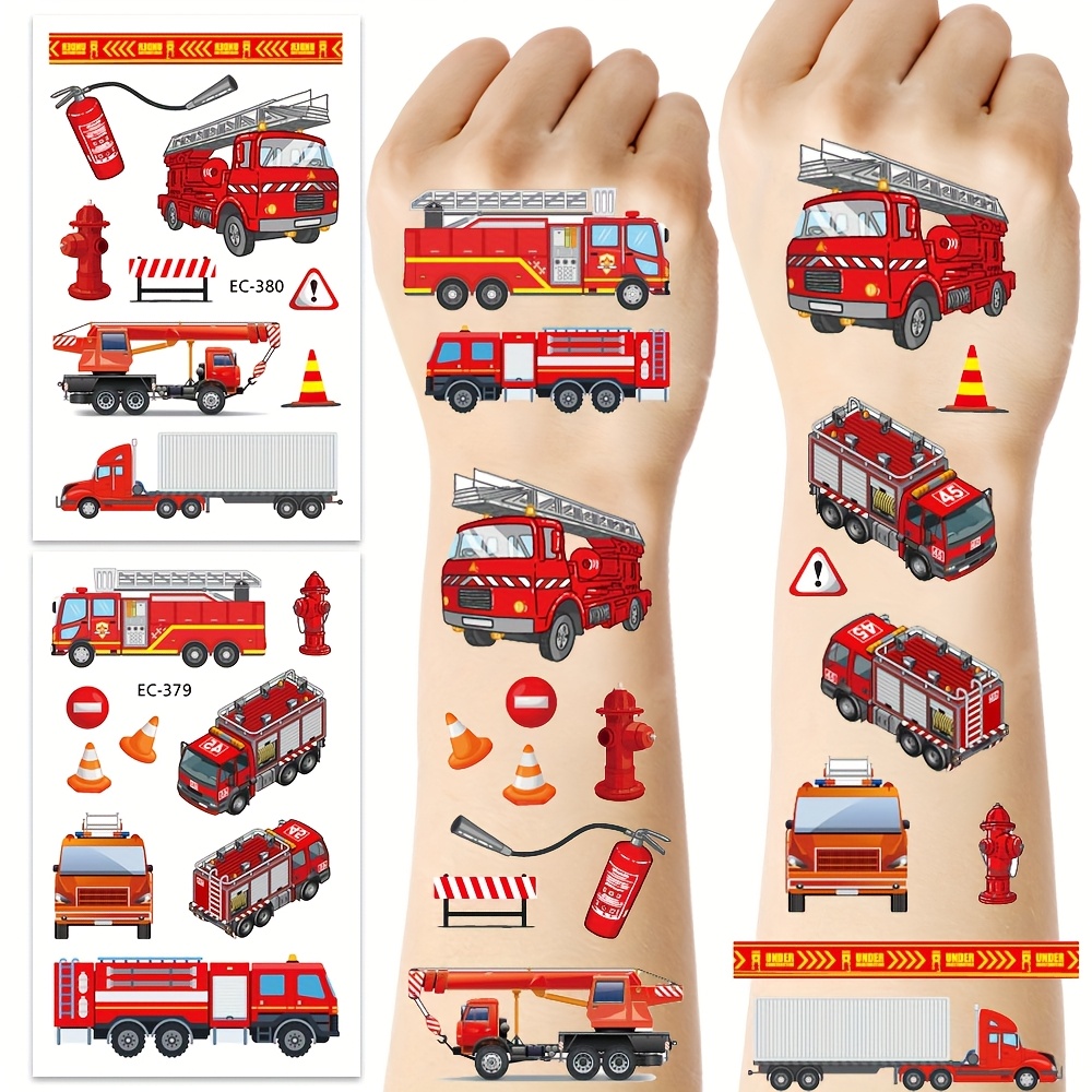 100 Stück Feuerwehr Sticker Für Kinder - Wasserfeste Feuerwehrauto Aufkleber Set Mit 50 Motiven Für Party, Skateboard & Laptop Deko