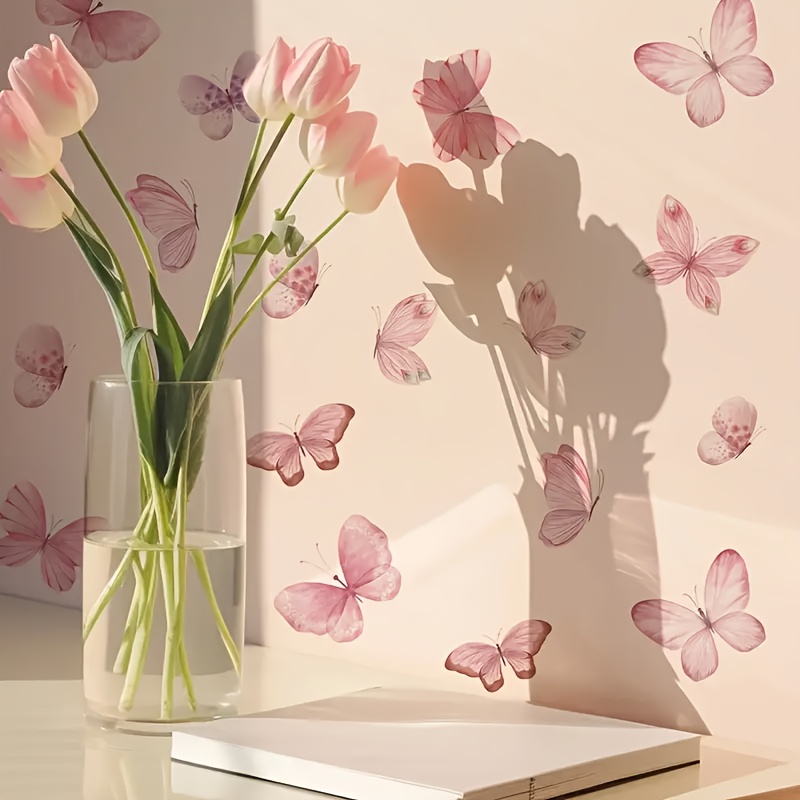 Image of 17pcs Pink Wall Stickers Suit-self-adhesive Pvc Stickers, Suitable For Home And Car Decoration, Perfect For Halloween, New Year Party, Kitchen, Bathroom And