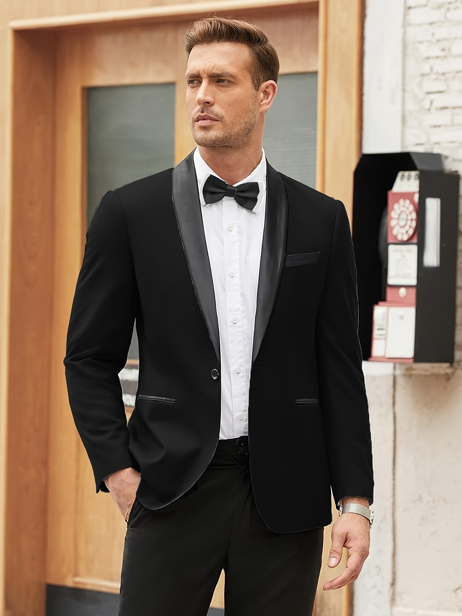 *'s Tuxedo Jacket Prom Wedding Fit Dress Suit Jacket With Bow Tie