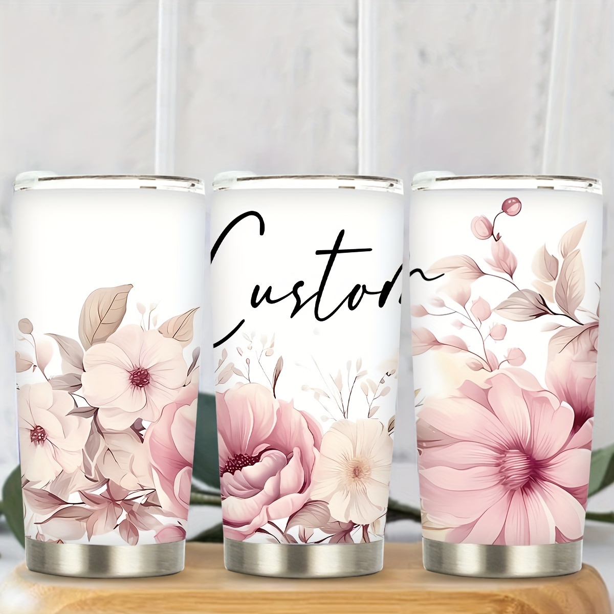 

Custom Insulated Stainless Steel Tumbler 20oz With Lid - Hand Wash Only Reusable Coffee Travel Cup - Personalized Floral Design, Bpa Free, No Electricity Needed