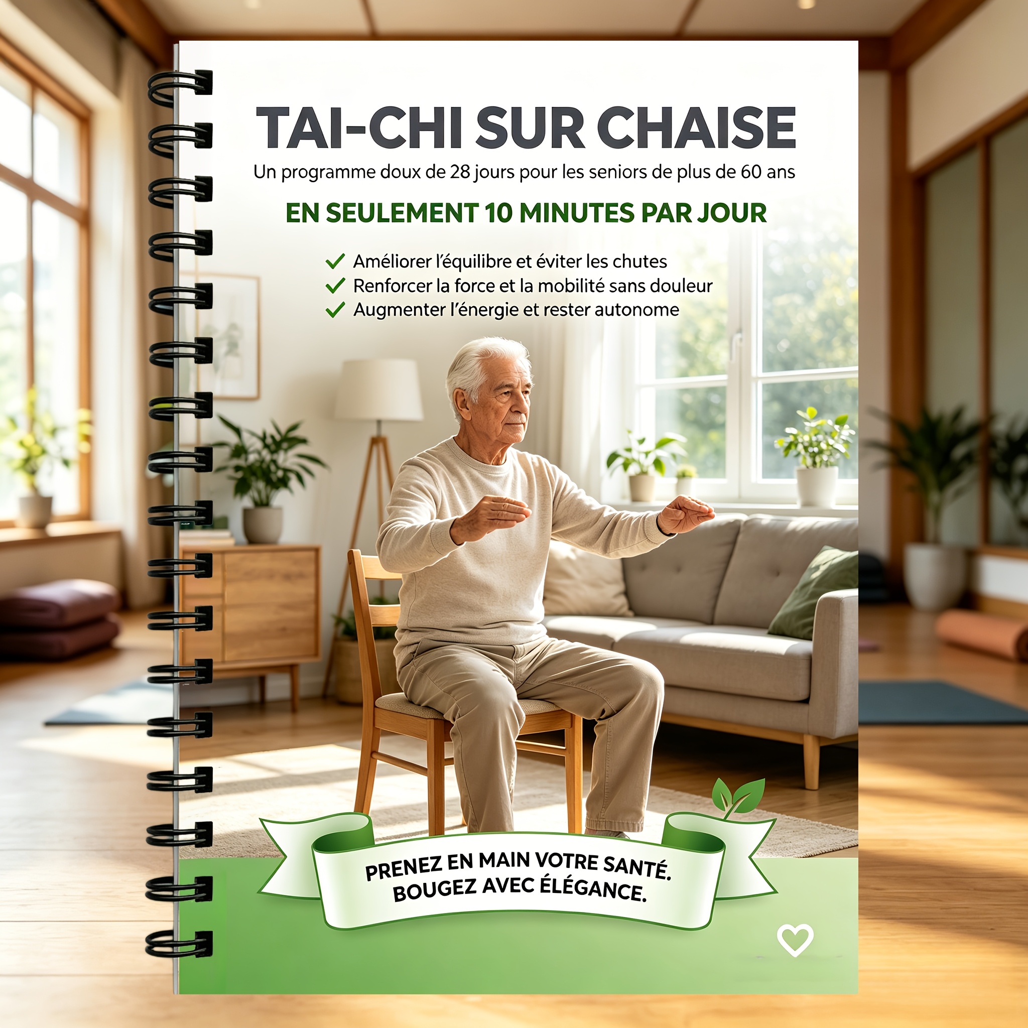 TEMU [ Française] Plan de Fitness Tai Chi pour Chaise, Coloré, Exercice Assis de Tai Chi, Guide de Style de Vie de Mouvements et d'Équilibre, Plan