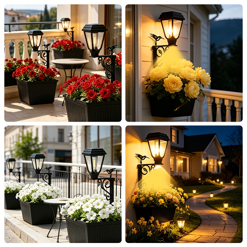 outdoor 6 in 1 solar lamp post with planter pot 49cm   2led garden light semi recessed mount for lawn patio courtyard garden porch balcony