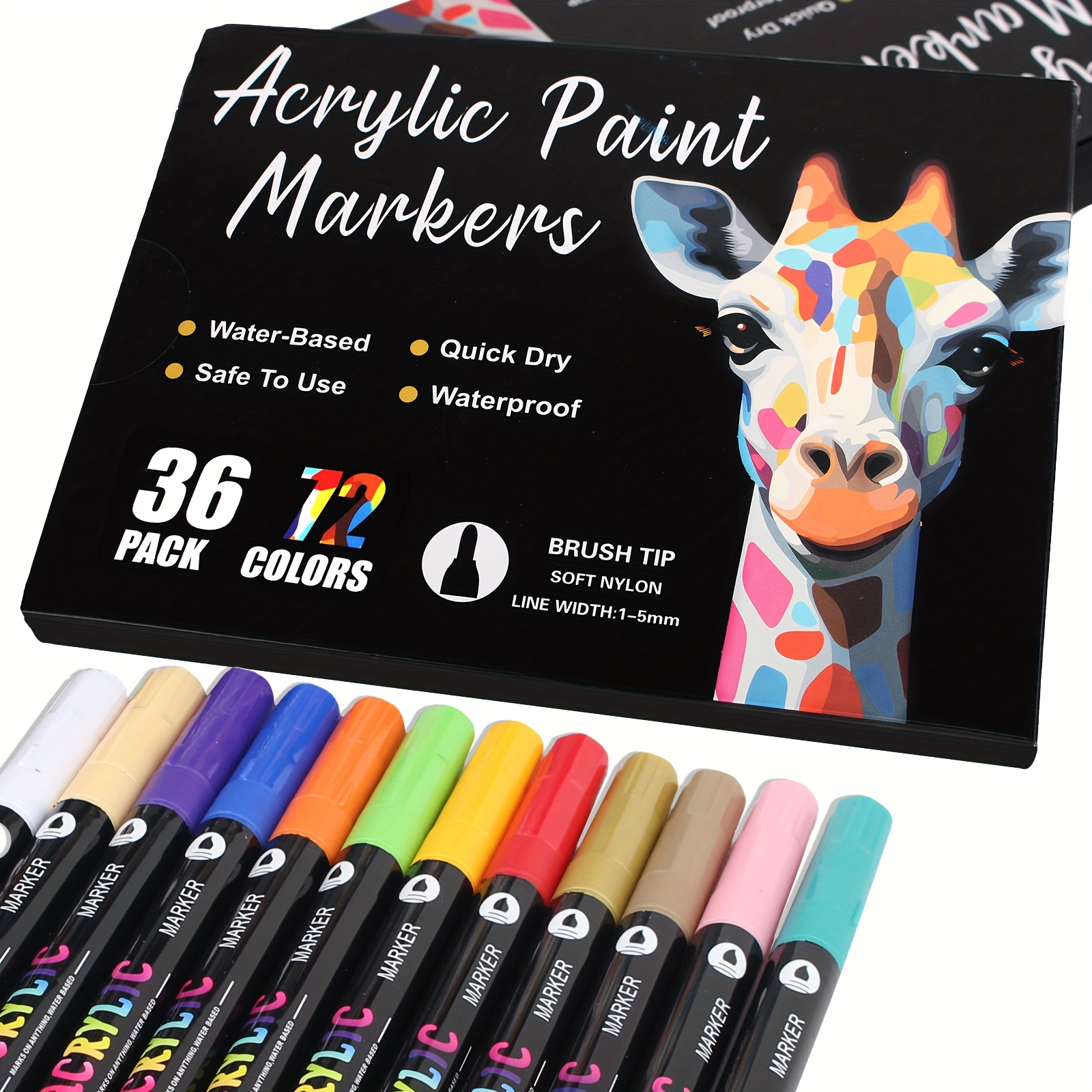 TEMU 12-pack 24 Colors/24-pack 48 Colors/36-pack 72 Colors Acrylic Markers Pens, Double-ended Watercolor Pens For Professional Art Use, Acrylic Paint