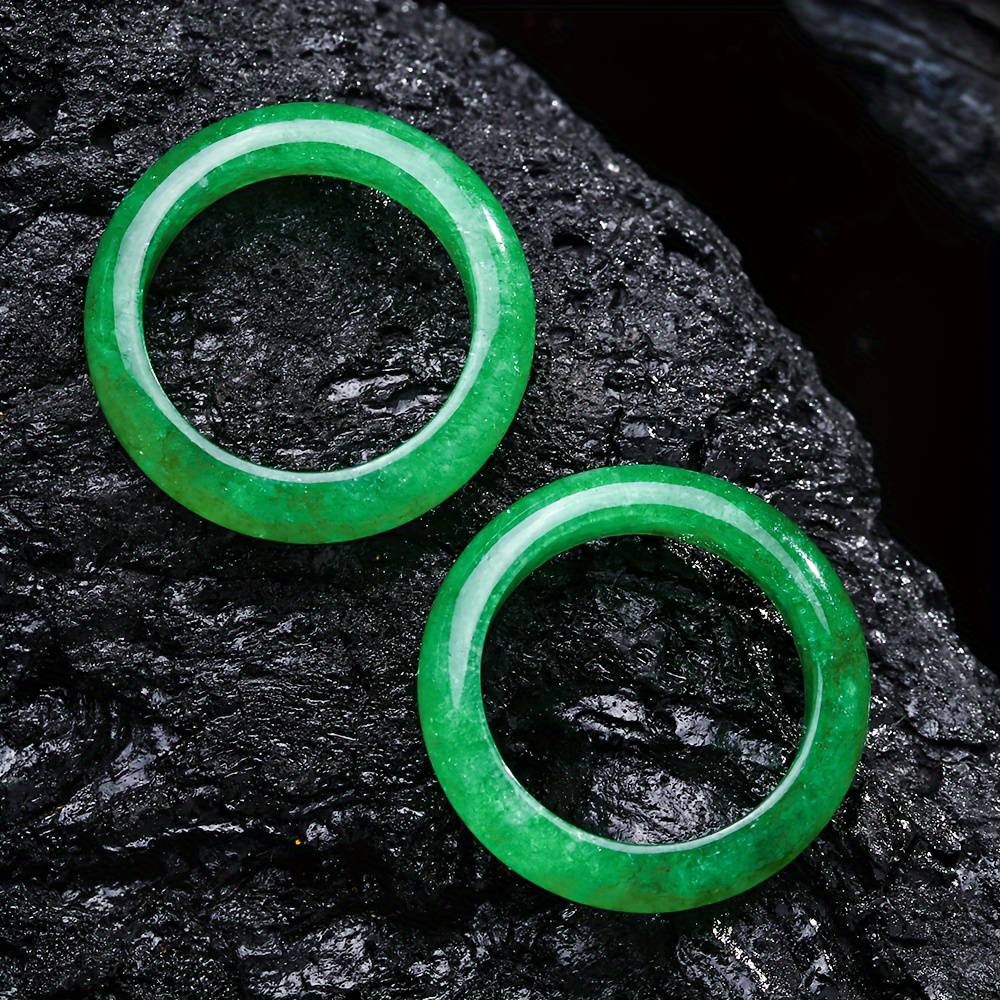 Green Natural Stone Ring for Couples, Vintage Style Band
