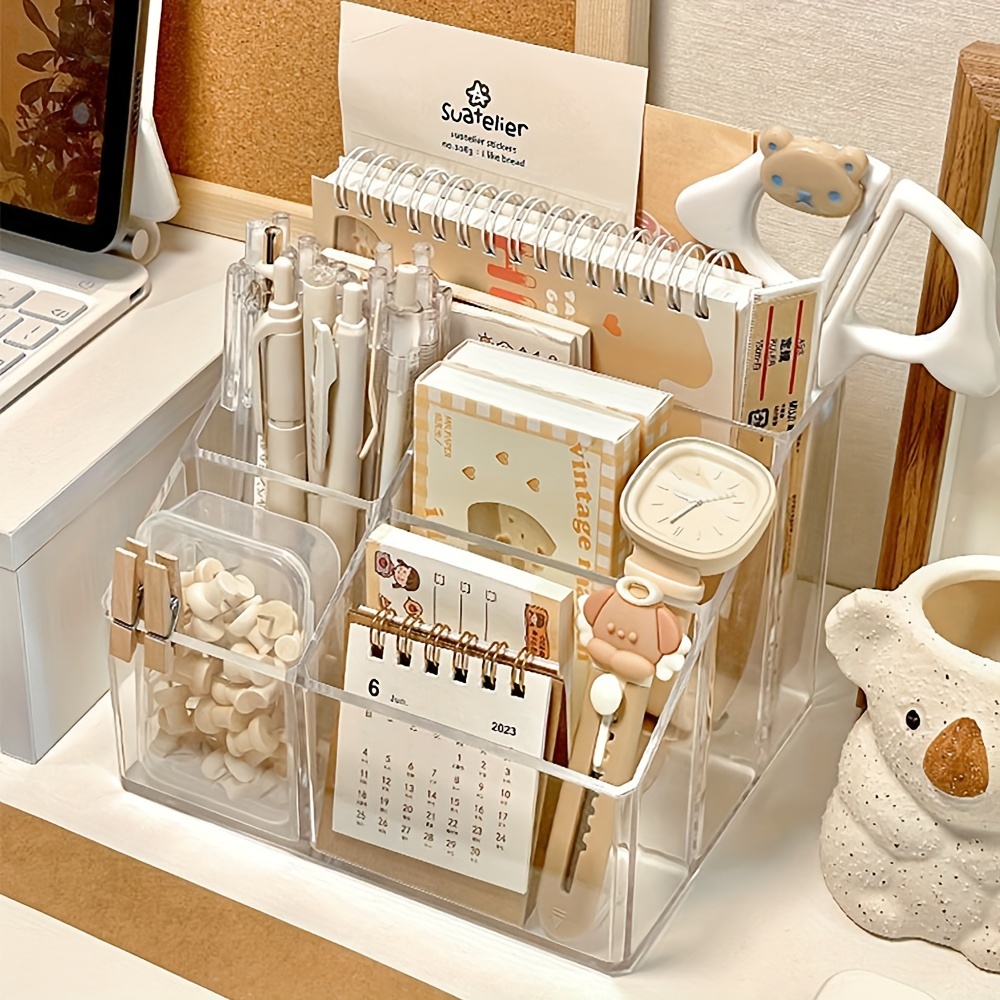 

Organisateur de Bureau en Acrylique, Porte-Stylo Transparent et Boîte de Rangement pour Notes Autocollantes pour